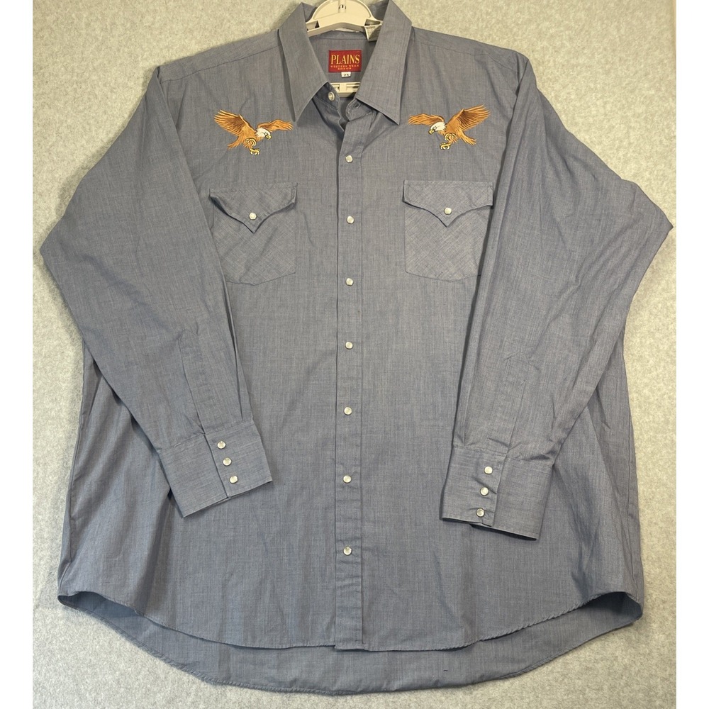 VTG 80s Plains Western Wear Eagle Embroidered Pearl Snap Cowboy Shirt 2X Big Man